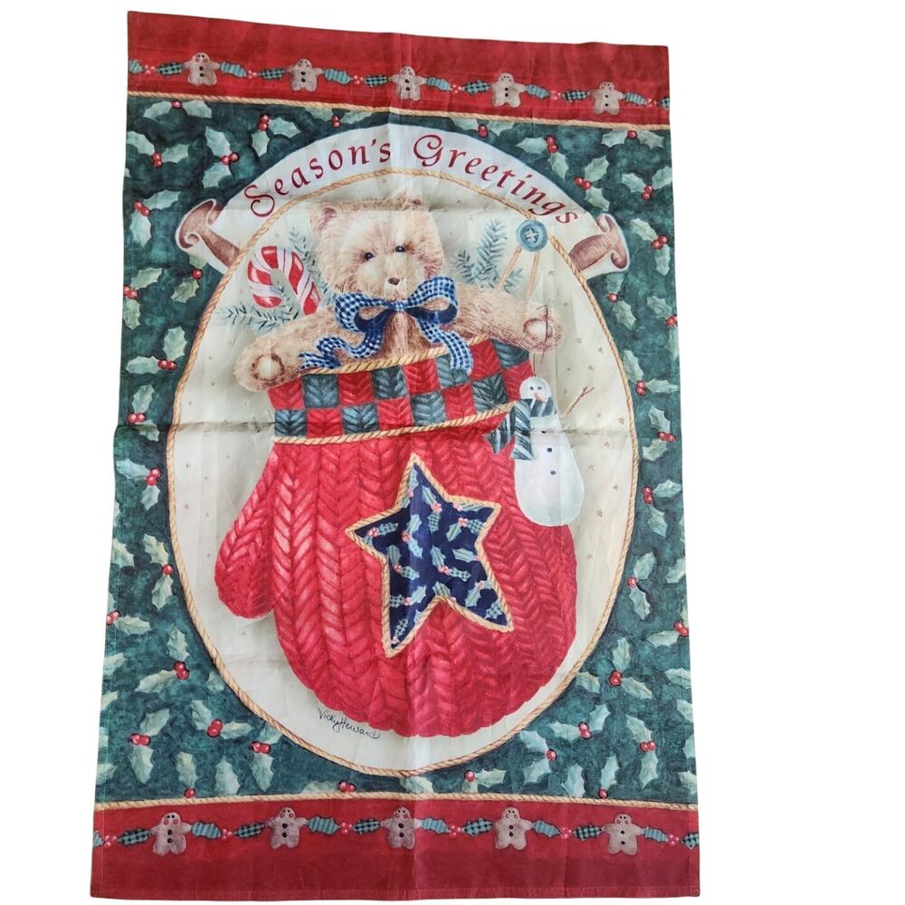 Vintage Vicky Howard "seasons greetings" flag 24x37